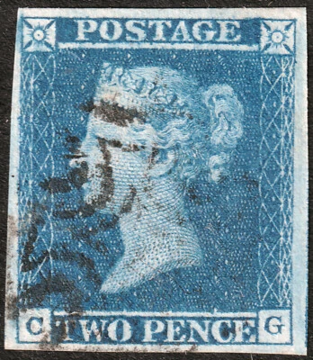1841 ES11 SG14 2d BLUE PLATE 3 MALTESE CROSS 4 LARGE MARGINS FINE USED (CG) - Image 1 of 2