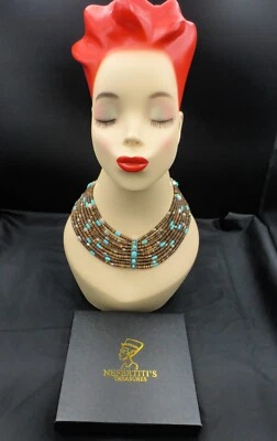 Nefertiti's Treasures Collection Turquois & Pooka Shell Silver Tone Bib Necklace - Image 1 of 4