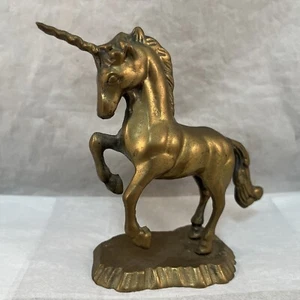 Vintage Gold Tone Metal Brass Unicorn Figurine Paperweight Sculpture 5” - Picture 1 of 13