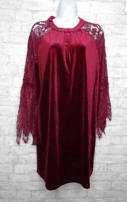Mini Vestido Umgee Terciopelo Borgoña Encaje Completo Manga Campana Boho Talla Mediana Foto 1 de 4
