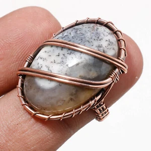 Dendritic Opal Gemnstone Ring Handmade Ethnic Wire Wrap Copper Jewelry 6.25" v10 - Picture 1 of 6