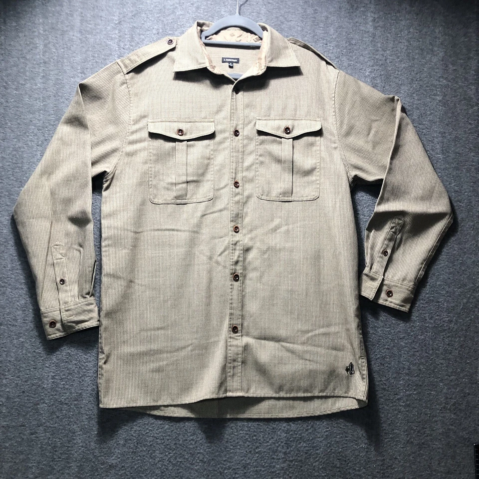 J. Peterman Wool Blend Tan Pin Striped Safari Button-Front Shirt Men's Large - Image 1 of 4