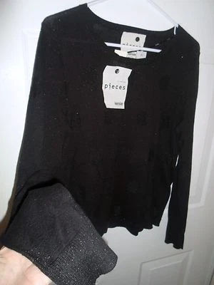KENSIE Sparkly-Knit Black Sweater with Circle Pattern NWT Crewneck LARGE Thin - Image 1 of 4