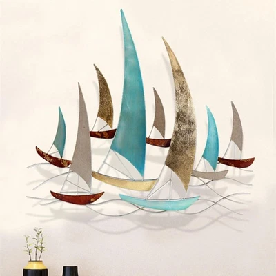 Decoración de pared de barco de metal 3D edaknez, escultura de pared de velero grande, nauta costera... Foto 1 de 4