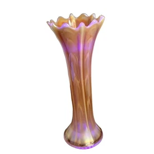 Vintage Carnival Glas Ringelblume irisierende Variante geschwungen Stretch Vase 11" - Bild 1 von 11