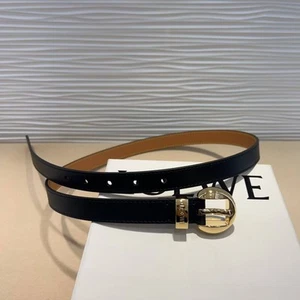 Loewe Women’s Black Leather Belt Gold Buckle Designer Waist Accessory 80cm - Picture 1 of 7
