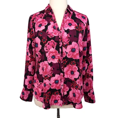 Blusa Worthington Top Mujer XL Floral Oscura Negra Rosa Abotonada Oficina Carrera Foto 1 de 4