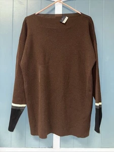 Vtg Fabrikant Couture Brown ColorBlock Sweater Women’s M/L 100% Wool Tunic Top - Picture 1 of 6