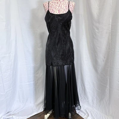 Vintage Victorias Secret Gold Label Black Satin Paisley Chemise Slip Dress S - Image 1 of 4