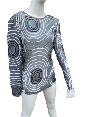 Blusa vTGRandolph Duke/2 en 1 Gris Lentejuelas con Tanque Blanco, Talla M Foto 1 de 4