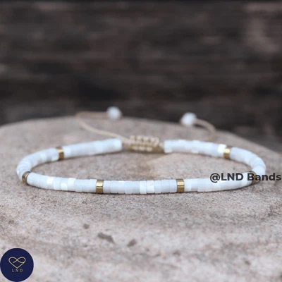 Pulsera Madreperla 2x4mm Ajustable Hecha a Mano, Pulsera Meditación Foto 1 de 4