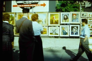 Kodachrome Dia | *1950s* New York City Street Scene Art Show Sale Red Border - Bild 1 von 2
