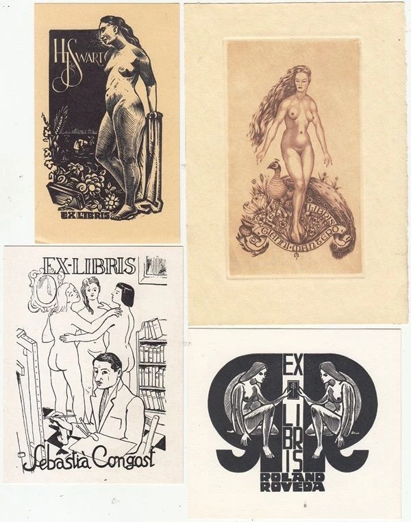 4 Exlibris Bookplate Konvolut Lot Erotik 19 Akt - Bild 1 von 1