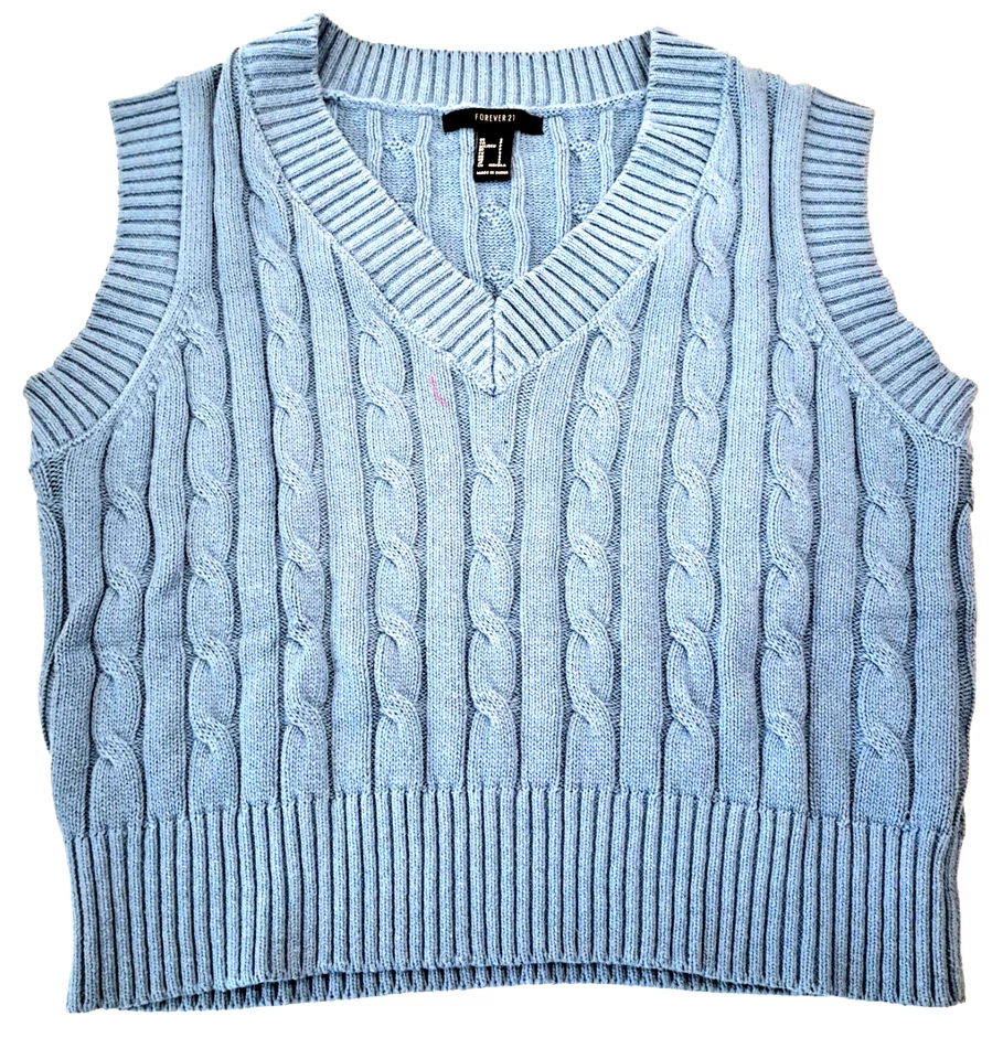 Chaleco Suéter Forever 21 Tejido con Cable Para Mujer Pequeño Azul Claro Preppy Clásico Foto 1 de 4