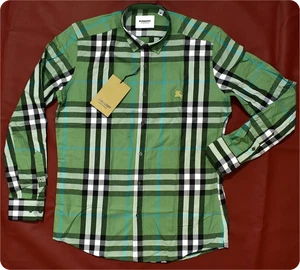 Men Burberry Casual Button Down Lime Green Size XL Pit to Pit 24.5" - Picture 1 of 3