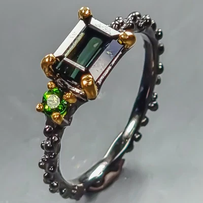 Anillo de turmalina natural hecho a mano de plata de ley 925 talla 8/R442978 Foto 1 de 4