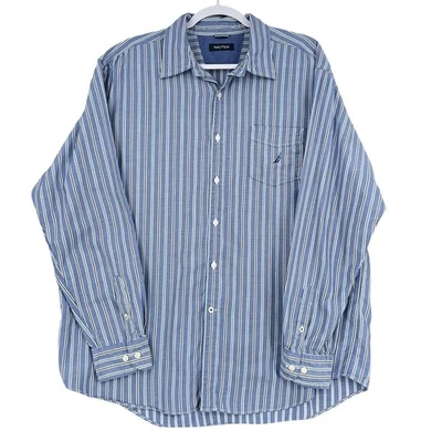 Nautica Mens XL Button Down Shirt Long Sleeve Striped Blue White Classic - Image 1 of 4