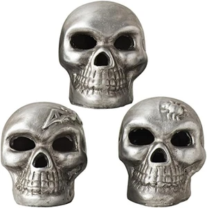 Silber Totenkopf Kopf Figuren 3 Stück Metall Punk Halloween Skelett Kopfschmuck - Bild 1 von 18