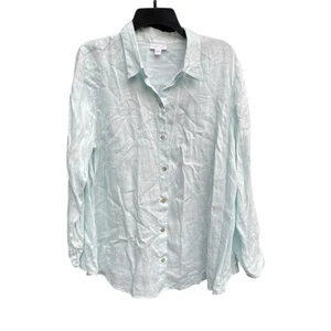 J. Jill Women's Size Large 100% Linen Shirt Long Sleeves Button Up Light Green - Picture 1 of 7