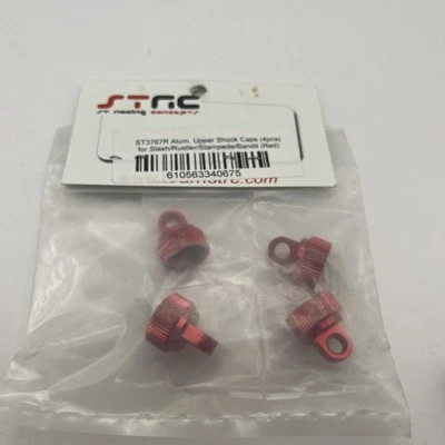 STRC ST3767R Aluminum Upper Shock Caps (4) Red : Slash/Ruster/Stampede/Bandit - Image 1 of 2