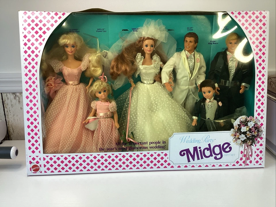 Barbie Wedding Party MIDGE Gift Set with 6 s: Barbie, Ken, Midge, Allen, Kelly & Todd 1990 Doll