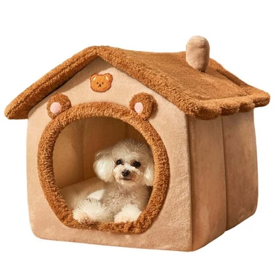 Winter Warm Pet Nest Cat Bed Cave Plush Winter Pet Rest House Enclosed - Image 1 of 4