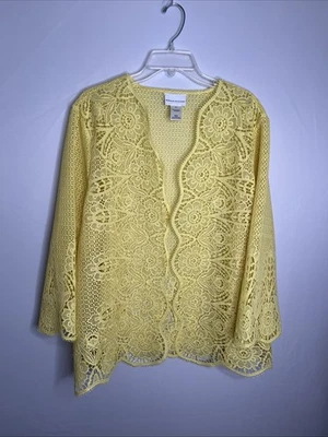 Chaqueta Alfred Dunner Para Mujer XL Crochet Encaje Frente Abierto Amarilla Manga 3/4 Nueva Sin Etiquetas Foto 1 de 4