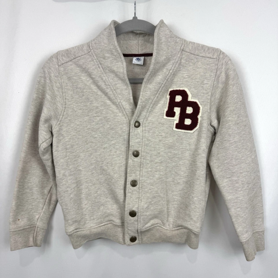 Petit Bateau Niños Talla 10 Beige Sudadera Cárdigan "PB" Parche Botón Delantero Informal Foto 1 de 4