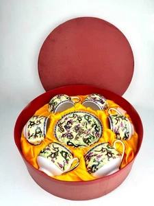 Vintage Chinese Porcelain Tea Set 6 Cups & Plates with Dragon Motif in Gift Box - Picture 1 of 10
