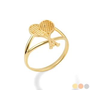 10k Solid Yellow Gold Tennis Rackets Sports Ring Fashion Trendy Dainty Size 4-16 - Picture 1 of 2