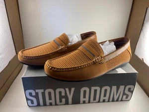 New Stacy Adams Corby Sz 9.5M Saddle Slip On Walking Shoes Tan 25513-240 NIB - Picture 1 of 12
