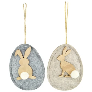 Juego de 2 colgantes de Pascua fieltro con conejo gris beige colgante decorativo huevo de Pascua decoración de Pascua - Imagen 1 de 3