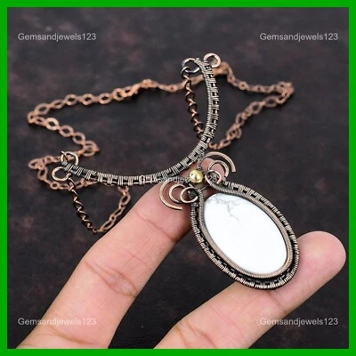 Friendship Day Deal Copper Oval Howlite Gemstone Wire Wrapped Boho New Necklace - Image 1 of 4