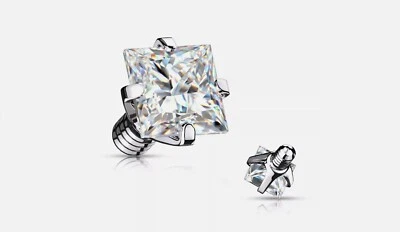 3 Pc Square 3mm CZ Prong Set Internal Threaded Dermal Anchor Heads 14G - Image 1 of 2