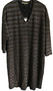 BIBA NEW SIZE 18 RIO NIGHTLIFE SILVER & COPPER STRIPED GLITTER DRESS/ TUNIC TOP - Picture 1 of 9
