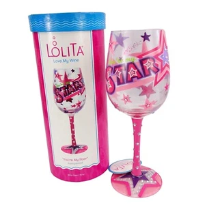 Love My Wine You're My Star Hand Painted and Bling Lolita Wine Glass w/ Recipe - Picture 1 of 7