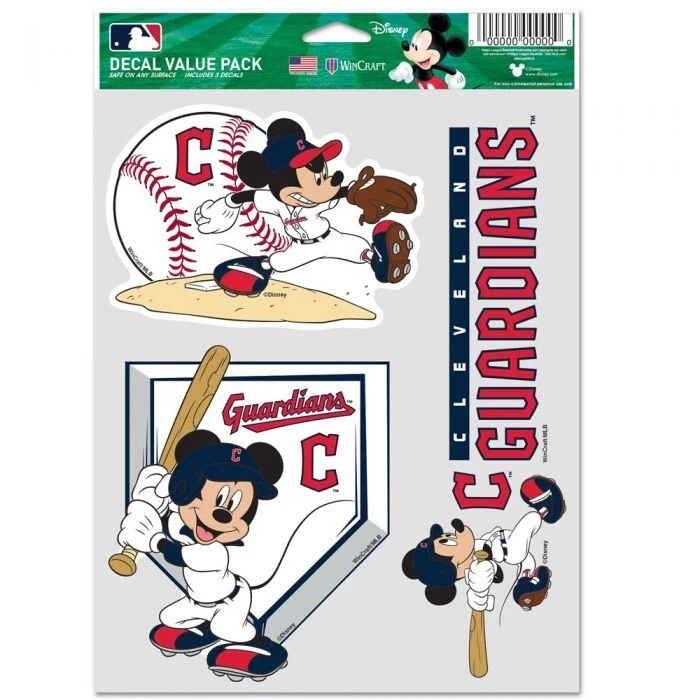 CLEVELAND GUARDIANS MICKEY MOUSE 3 PIECE MULTI-USE DECALS DISNEY MLB LICENSED - Image 1 of 1