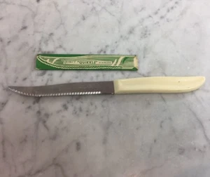 Vintage QUIKUT QUIKKLE Stainless Steak Knife Ivory Colored Handle Paper Sheath - Picture 1 of 7