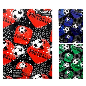 A4 Hardback Notebook 160 Pages Feint And Margin Football Design Cover -Pack of 3 - Picture 1 of 7