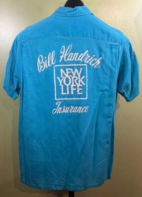 Vtg 60's Crown Prince Bowling Shirt sz M Teal S/S "Bill Handrich Insurance" Gab - Image 1 of 4
