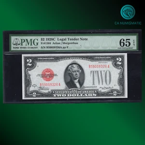Billete de dos dólares CA Fr.1504 1928C "SELLO ROJO", GEMA SIN CIRCULAR, PMG 65 EPQ, 59326 - Imagen 1 de 2