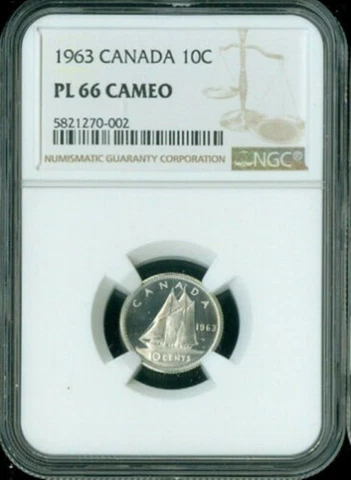 1963 DIME ELIZABETH-II 10C CANADA KM#51 LOW-POP NGC PL-66-CAMEO HIGHEST-GRADES Cover