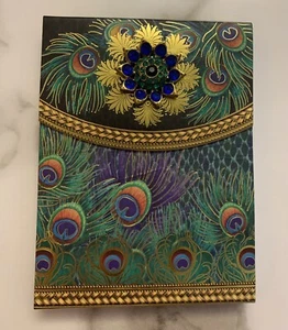 Punch Studio Peacock Feathers Brooch 75 Embellished 75 Sheet Notepad - Picture 1 of 4