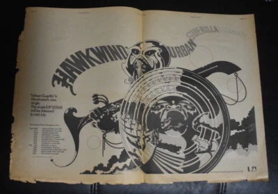 Hawkwind double page rock and roll newspaper ad. Urban Guerilla  1973   LEMMY - Image 1 of 3
