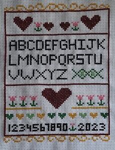 Completed Vintage Counted Cross Stitch Sampler