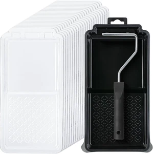 Paint Roller Tray 4 inch, 20 Pcs Disposable Plastic Liners, 1 Pcs Roller Frame - Picture 1 of 8