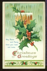 Christmas Greetings Holly Mistletoe 1911 Vintage Postcard - Picture 1 of 1