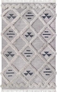 New, Superior Hand-Tufted Wool Indoor Large Area Rug, Boho, 5' x 7', Ivory/Blue - Picture 1 of 2
