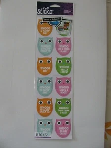 Sticko Stickers WHOOO LABELS Owls 1 Sheet 3.75" X 12.25" NIP - Picture 1 of 2