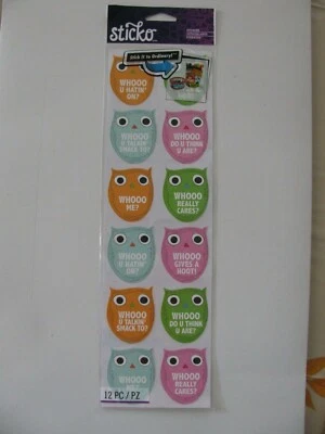 Sticko Stickers WHOOO LABELS Owls 1 Sheet 3.75" X 12.25" NIP  - Image 1 of 2